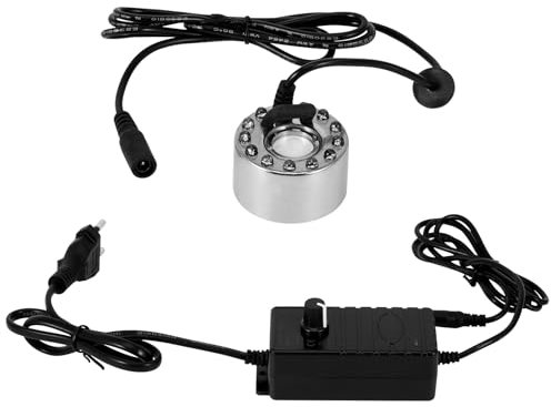Miawtro Nebulizzatore ad ultrasuoni, 24 V, mini macchina per nebbia, acquario, con 12 luci a LED, atomizzatore in acciaio inox, per stagno, acquario, giardino, decorazione di Halloween e vaso da