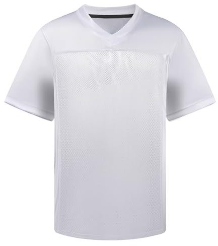 Youth Blank Football Jersey, Kids Retro Mesh Athletic Practice Shirt, Boys' Custom Short Sleeve Sports Uniform (US, Alpha, Small, Regular, White)