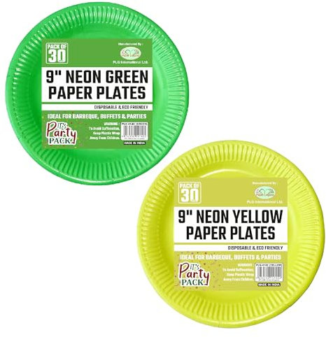 TENLITE 60-Piece Neon Green & Yellow 9” Paper Plates – Bold & Colourful Disposable Plates for Birthdays, Graduations, Weddings & Holiday Parties – Perfect for Desserts & Festive Decor