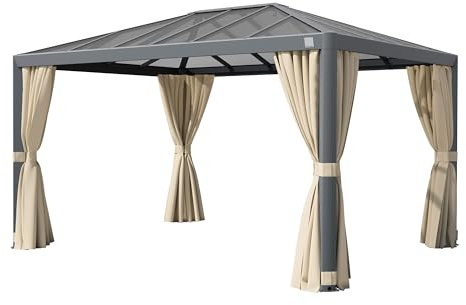 PRIMEYARD Gartenpavillon 3x4 m mit Polycarbonatdach - Seitenteilen in Beige | Hardtop Pavillon ganzjährig einsetzbar - ca. 7 mm Polycarbonat-Platten - mit Wasserablaufsystem - Alu-Gestänge ca. 120x130 mm