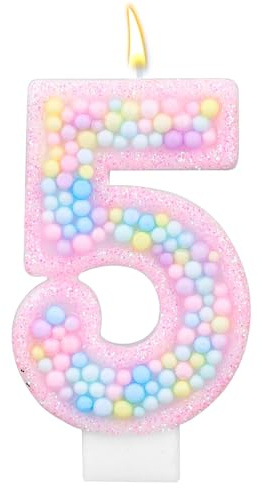 Colorful Macaron Fifth Birthday Candles, Sweet Theme Cake Topper Cute Pink 5th Number Candles for Kids Girls Birthday Baby Shower Weddings Party Decorations (Number 5)