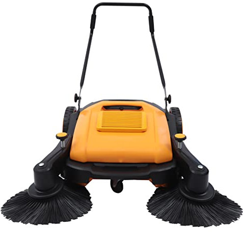 Industrial Floor Sweeper Machine - Hand Push Broom for Large Area Outdoor Cleaning, 14.5 Gal Trash Bin for Garage, Driveway, Hotel