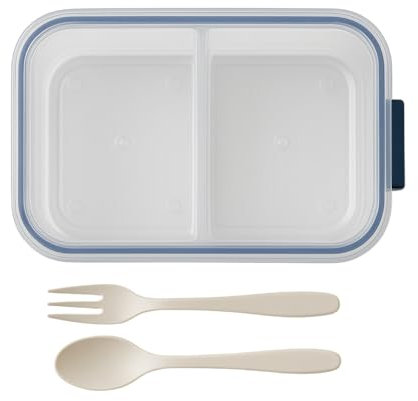 SIROCO Boîte Repas Plastique Sans BPA 1L avec 2 Compartiments et Couverts Réutilisables Compatible pour Micro-Ondes et Lave-Vaisselle