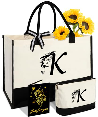 Geschenke für Frauen, Canvas-Tragetasche mit Initialen und Kosmetiktasche | Großes Fassungsvermögen, Leicht Zu Reinigen Und Wiederverwendbar, Wasserdicht, Geschenkidee Für Geburtstag Oder Weihnachten
