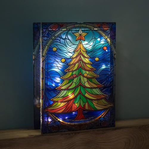 Samuel ALEXANDER 28cm Battery Operated Light up Christmas Tree Stained Glass Decoration with LEDs