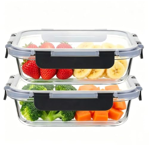 Hylruu 2 Pack 35OZ Stackable Glass Food Storage Containers with Airtight Lids,BPA-Free Glass Meal Prep Container for Lunch, Pantry Organizers and Storage, for Microwave, Oven, Freezer and Dishwasher