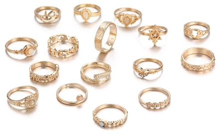 LOCCY Gold Chunky Ringe Damen, Stapelbare Gold Dicke Ringe Blume Seestern Muschel Goldringe Golden Sommer Ring Golden Knuckle Ring Fingerringe Daumenring für Frauen Mädchen (16 Stück Goldringe)
