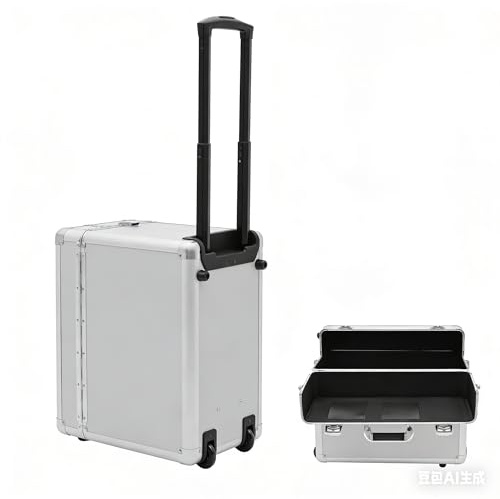 MELAQULY Aktenkoffer, 39 x 24 x 48 cm Pilotenkoffer Mit Schlüssel, Rollbarer Aktenkoffer aus Aluminiumlegierung mit Teleskopstang bis 30kg
