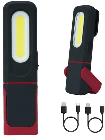Luce da Lavoro LED Ricaricabile 2 Pezzi, Lampada da Officina Magnetica con Gancio, Rotazione 360° e 4 Modalità, Torcia Ispezione USB-C con Indicatore Batteria per Riparazione Auto, Fai da Te, Camping