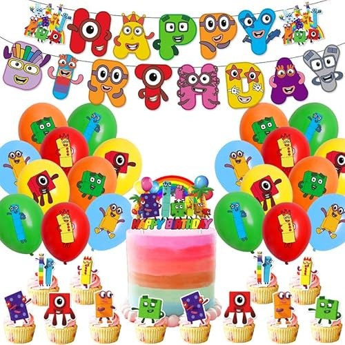 Number Birthday Decorations, Blocks Party Birthday Banner, Latex Balloons, Cake Topper, Cupcake Toppers