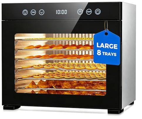 Food Dehydrator Machine, Powerful Dehydrator with 8 Stainless Steel Trays, Adjustable Timer & Temperature, Quiet Dryer for Mint, Fruits, Herbs, Treats