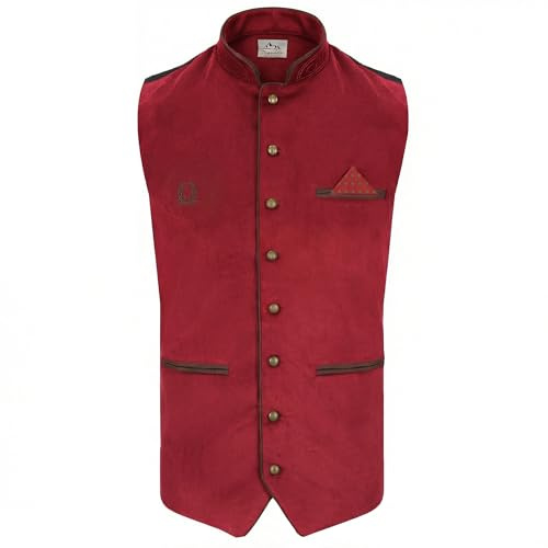 Steigenhöfer Trachtenweste Herren in Samtoptik - Edmund - Verstellbarer Rückenriegel - Tiefe Taschen - Traditionelle Kugelknöpfe - Einstecktuch - Ideal für ihr Oktoberfest Herren Outfit