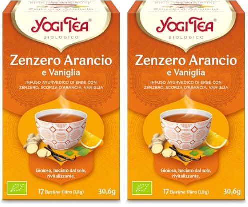 Yogi Tea - Zenzero Arancio e Vaniglia - Infuso Ayurvedico - Miscela di Zenzero, Buccia d'Arancia e Vaniglia - Senza Caffeina - Confezione da 34 bustine