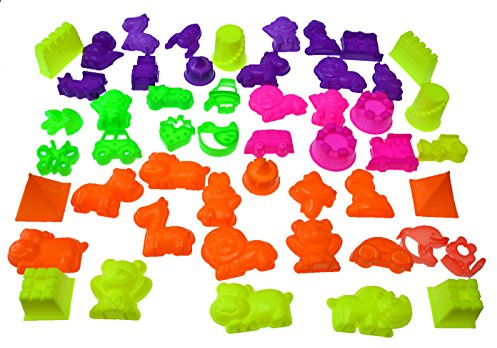 50 Ps Deluxe Sand Molds Tools Set, Sandbox Toddlers Toys, Beach Sand Castle Building, Indoor Outdoor Sensory Kids Play - Safari Animals, Mini Castles, Geometric Shapes Compatible with Any Molding