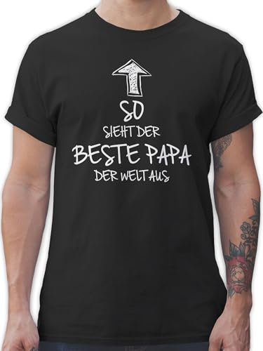 T-Shirt Herren - So Sieht der Beste Papa der Welt aus - L - Schwarz - Geschenk zum Vater Werden Vatertagsgeschenk Tshirt Vatertag Daddy Shirt Geschenke für Vatertagsgeschenke väter Schrift Shirts