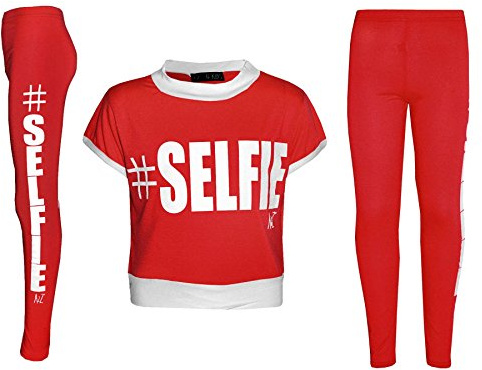 A2Z 4 Kids Girls Crop Top Legging Set Selfie Durable Stylish Soft - Selfie Set Red 11-12