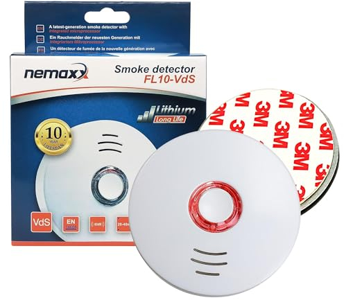Nemaxx 6817 4X FL10VdS Rauchmelder-hochwertiger Rauchwarnmelder nach neuestem VDs Standard und DIN EN14604-mit integrierten Lithium-Batterien + Quickfix Magnetbefestigung, 4er-Paket, 4 Stück