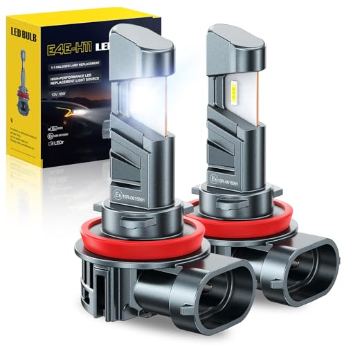 AUXITO H11 LED Scheinwerferlampe, UNECE-R37 Zulassung mit E-Zeichen, +500% helleres Licht, 6000K kaltweiß, 50000 Stunden Lebensdauer, 1:1 Mini-Größe, Plug & Play – Schnell & Einfach, 2 Stück