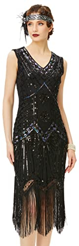 BABEYOND Damen Flapper Kleider voller Pailletten Retro 1920er Party Damen Kostüm Kleid Glamourös Schwarz, XXL