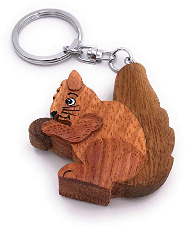 Onwomania - -Eichhörnchen mit Nuss Schlüsselanhänger - Holz Glücksbringer ideal als Geschenk z.B. für den besten Freund, die beste Freundin, Mama - Für Männer, Frauen & Kinder