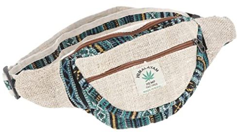 GURU SHOP Praktische Hanf Gürteltasche, Ethno Bauchtasche, Sidebag - Natur/türkis, Unisex - Erwachsene, 15x20x8 cm