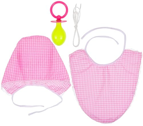 Amosfun Lustiges Baby-KostüM-Set FüR Erwachsene, 3-Teiliges Party-Outfit Mit Schnuller, LäTzchen Und MüTze, Ideal FüR Junggesellenabschiede Und KostüMpartys, Rosa