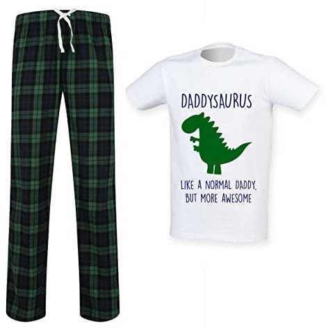 60 Second Makeover Limited Daddysaurus Daddy Dinosaur Tartan Trouser Mens Pyjamas Set Daddy Fathers Day Pyjamas For Men Dad Birthday Gifts Green Pajamas Size - X Small