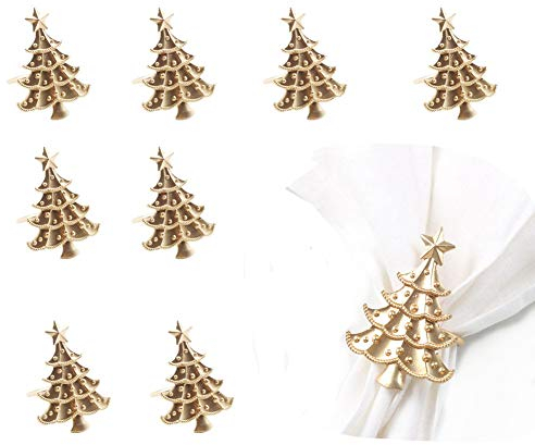 Ototon Ronds de Serviette Sapin de Noël Doré Anneaux Bague Porte-Serviettes de Table pour Noël Banquet Restaurants 12pcs