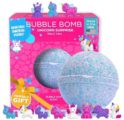 Unicorn Bath Bomb for Girls with Surprise Squishy Toys Inside by Two Sister - Large Bubble Bombs for Kids - Moisturizes Dry Sensitive Skin, Releases Color, Scent, Bubbles - Ideal Gift by Two Sisters