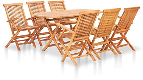 vidaXL Teak Massiv Gartenmöbel 7-TLG. Klappbar Sitzgruppe Sitzgarnitur Gartengarnitur Gartenset Klapptisch Klappstuhl Tisch Stühle
