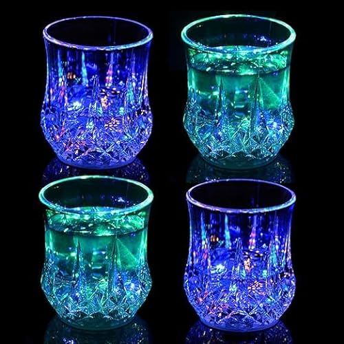 ITODA 4pcs Flash Light Up Tazze Bicchieri LED Automatico Acqua Liquido Attivato Led Bicchieri Da Vino Festa Luminoso Tazza Da Vino Luminoso Bicchieri Da Vino Discoteca Night Clubbing Bar Whisky Tazza