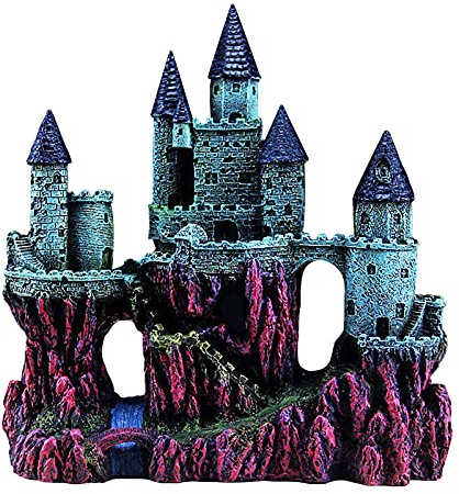 EESLL Aquarium-Dekoration, Schloss, Höhle, Versteck, Haus, realistische Details, 24 cm hoch, Blau