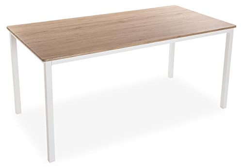 Versa Amaia Mesa de Comedor para Cocina, Terraza, Jardín o Comedor, Medidas (Al x L x An) 79 x 80 x 160 cm, Madera y Metal, Color Blanco