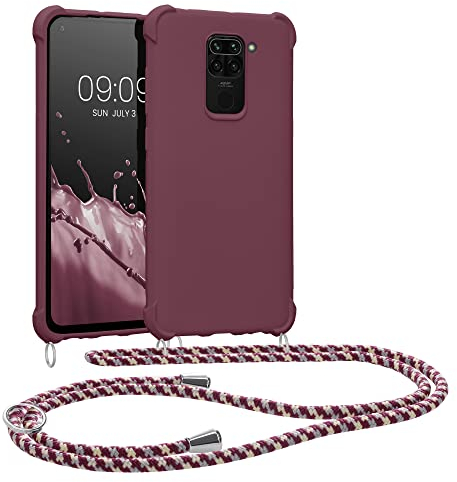 kwmobile Carcasa Colgante Compatible con Xiaomi Redmi Note 9 Funda con Cuerda - Funda con Correa Colgante Ajustable - Violeta Burdeos Mate