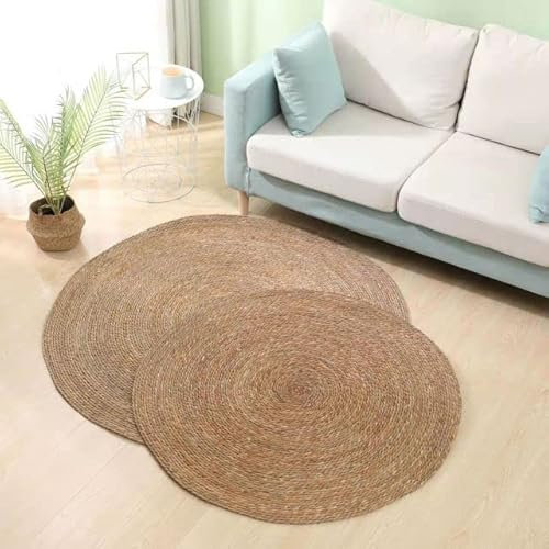 FEIZHU Tapis rond en rotin tissé à la main en paille de jute pour hôtel, jardin, salon