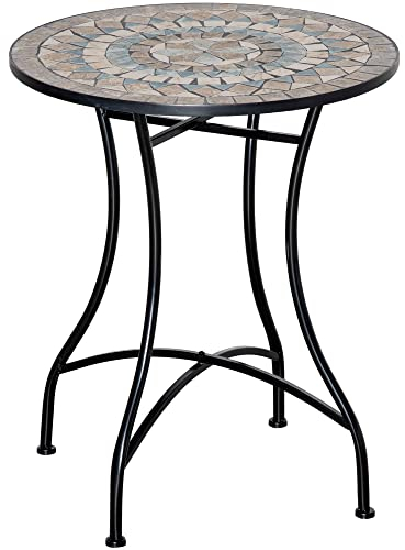Outsunny Gartentisch Ø60 cm, Wetterfest Balkontisch aus Metall, Esstisch Outdoor, Campingtisch Beistelltisch, rund Terrassentisch für Garten Terrasse Balkon Grün+Beige+Weiß