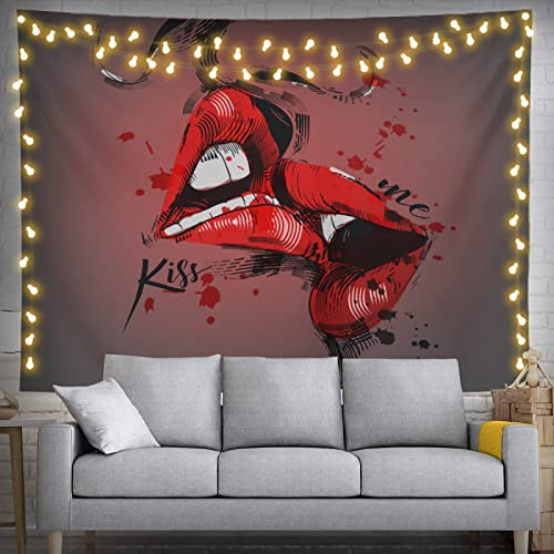 Sexy Wandteppich mit Kuss-Liebhaber, 152,4 x 101,6 cm, rote Lippen, Wandbehang, Party-Dekoration, Heimdekoration für Schlafzimmer, Wohnzimmer, Schlafsaal (150 x 100 cm)