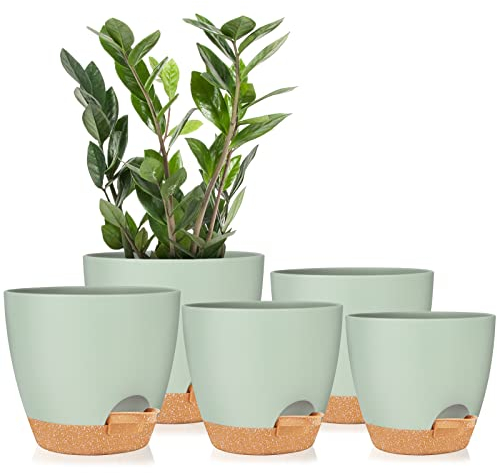 Pflanztöpfe 17.8/16.5/15.2/13.9/12.7cm Zoll GARDIFE Selbstbewässernde Pflanzgefäße mit Ablaufloch, Kunststoff-Blumentöpfe, Kinderzimmer-Blumentopf für alle Zimmerpflanzen, Sukkulenten, grün