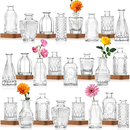 INFTYLE Lot de 24 Petits vases en Verre pour Fleurs, vases à bourgeons en Vrac, Petit Vase Vintage en Verre pour Arrangements Floraux, Centre de Table décoratif, décoration d'intérieur, fête de
