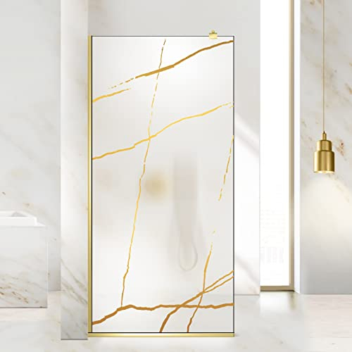Aqua Roy Gold, Modell Marmor Golden, Größe 120 cm ab 70/80/90/100/110/120, Walk in Duschwand 8mm Satin Glas, mit NANO-beschichtetem sandgestrahltem Muster (120x195cm)