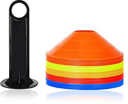 YARDIN 50 Stück Markierungshütchen Fussball Hütchen Set Trainingshütchen Fussball Trainingszubehör für Fußball, Basketball, Tennis, Koordination, Leichtathletik und Agilität (5 Farben)