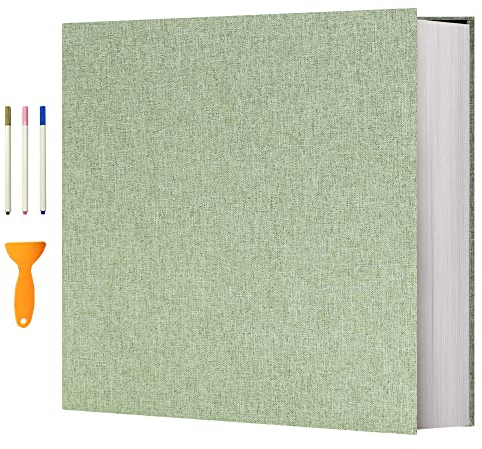 Vienrose Selbstklebende Fotoalbum 10x15 Einkleben und zum Selbstgestalten Groß Leinen Photoalbum mit 120 weißen Seiten, Hochzeit Jahrestag Geburtstag Geschenke, 33x32cm, Gras-Grün