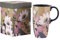 Topadorn Tasse en céramique avec coffret cadeau, tasse à café latte avec couvercle et poignée, 500 ml, fleurs blanches et roses