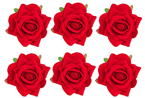Gyufise 15Pcs Flower Cake Toppers Artificial Rose Decorations Happy Birthday Red Flowers for Girls Party Wedding Baby Shower Supplies (UKZN0595-1)
