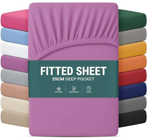 Yorkshire Bedding Double Bed Sheet 25 Cm Deep Purple Bed Sheets with Elastic Corners Easy Care Soft Brushed Microfiber Breathable Shrinkage & Fade-Resistant Bedsheets