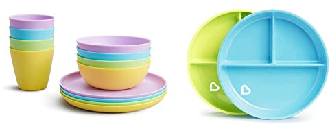 Munchkin Multi set de alimentación para bebés, 12 piezas, unisex & Platos de ventosa divididos Stay Put, azul/verde, 2 Unidad (Paquete de 1)