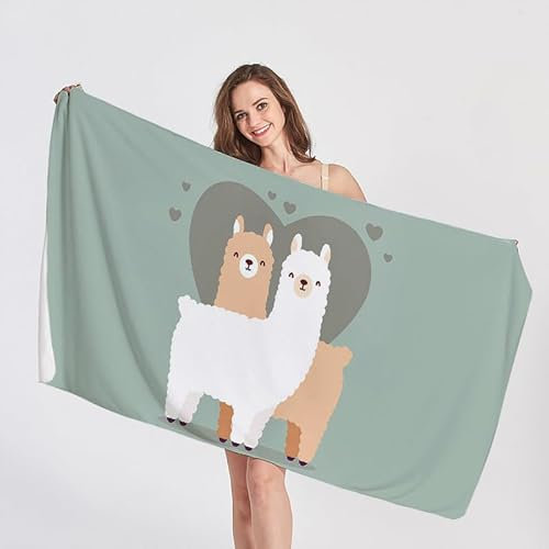 QEODAH Strandtuch 80x160 Lama - Schnelltrocknend & Ultraleicht & Sandfrei & Weich Mikrofaser Handtücher, Süße Alpaka Strandhandtuch Badetuch Handtuch, Pflegeleicht Badetücher