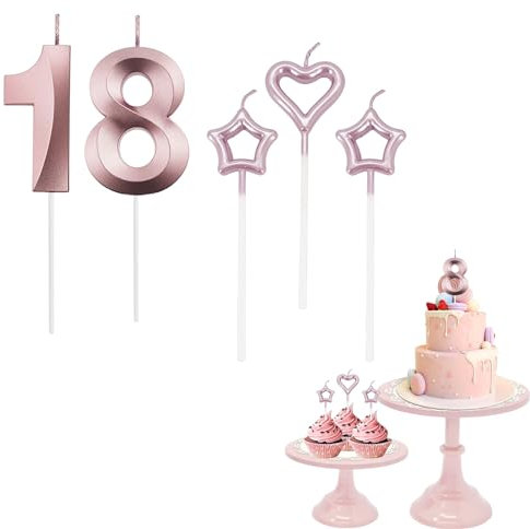 18th Birthday Candles Rose Gold Number 18 Candles for Birthday Cake with Heart-Shaped Candles, Rose Gold 18 Candles for Cake Birthday Cake Topper Decorations for Girls Birthday Party