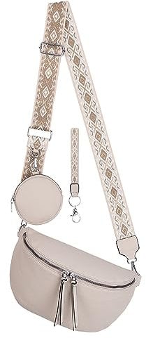 Bauchtasche Umhängetasche Crossbody-Bag Hüfttasche Kunstleder Italy-Design (BEIGE)