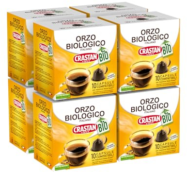 CRASTAN 1870 - Capsule compatibili Dolce Gusto - Orzo Biologico - 8 box da 10 capsule - Totale 80 caspule - Naturalmente Privo di Caffeina